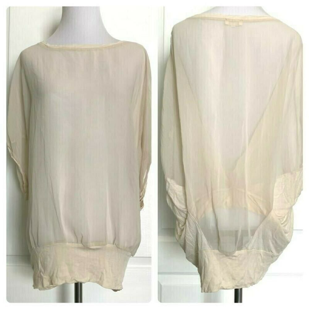 $64 PHANUEL Oversized Dolman Semi-Sheer Summer Blouse Top Drape Slinky Boho M